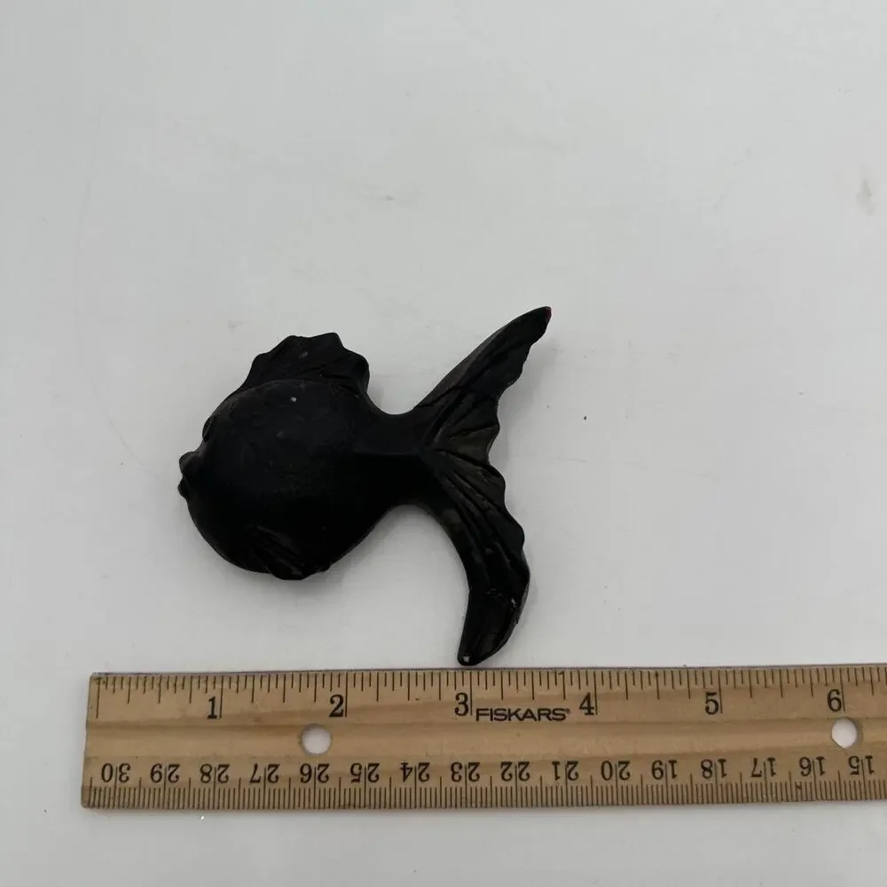 Vintage MCM Set of 3 Black Chalkware Fish Plaques Wall Decor